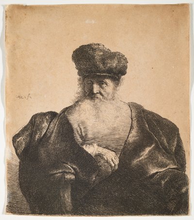 Starzec z brodą, futrzaną czapką i aksamitnym płaszczem autorstwa Rembrandt van Rijn