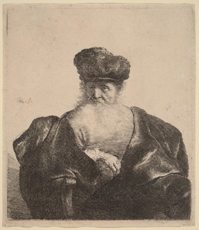 Starzec z brodą, futrzaną czapką i aksamitnym płaszczem autorstwa Rembrandt van Rijn