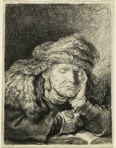 Stara kobieta śpi autorstwa Rembrandt van Rijn