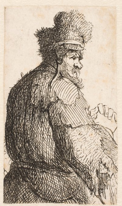 Starszy mężczyzna widziany od tyłu: profil w prawo: półpostaci autorstwa Rembrandt van Rijn