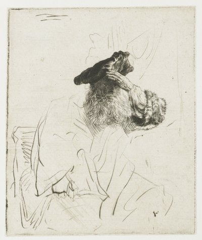 Starszy mężczyzna zasłaniający oczy dłonią autorstwa Rembrandt van Rijn