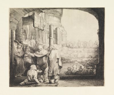 Piotr i Jan uzdrawiają kalekę przy bramie świątyni autorstwa Rembrandt van Rijn
