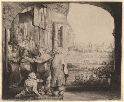 Piotr i Jan uzdrawiają kalekę przy bramie świątyni autorstwa Rembrandt van Rijn