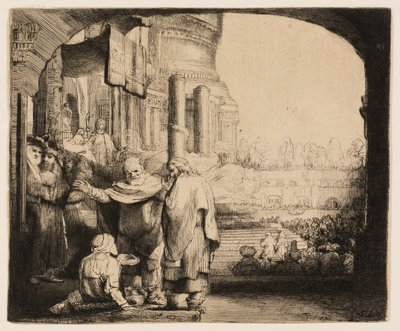 Piotr i Jan uzdrawiają kalekę przy bramie świątyni autorstwa Rembrandt van Rijn