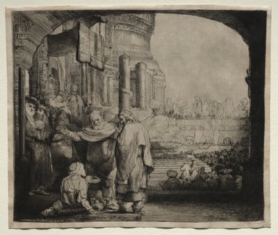 Piotr i Jan uzdrawiają kalekę przy bramie świątyni autorstwa Rembrandt van Rijn