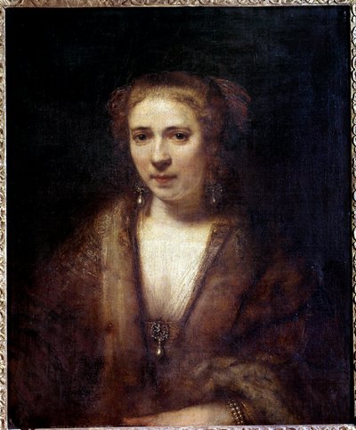 Portret Hendrickje Stoffels (1625-1663) na berecie z aksamitu, towarzysza malarza Obraz Harmensza Van Rijna Rembrandta (1606-1669) XVII w. Ndz. 0,61x0,74 m² autorstwa Rembrandt van Rijn