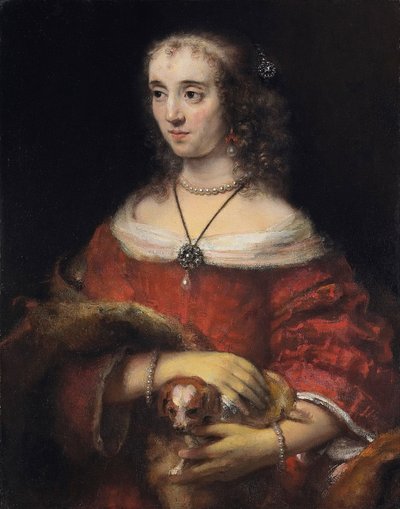 Portret damy z psem na kolanach, ok. 1665 autorstwa Rembrandt van Rijn