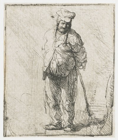 Obrzydliwy chłop z rękami za plecami, trzymający kij autorstwa Rembrandt van Rijn