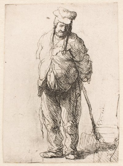 Obrzydliwy chłop z rękami za plecami, trzymający kij autorstwa Rembrandt van Rijn