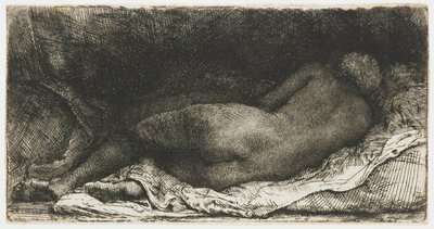 Leżąca naga kobieca autorstwa Rembrandt van Rijn