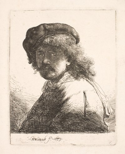 Rembrandt w czapce i szaliku: twarz w cieniu: popiersie autorstwa Rembrandt van Rijn