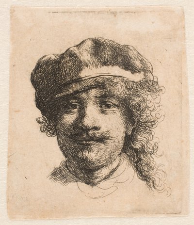 Rembrandt w miękkiej czapce: ujęcie z przodu: tylko głowa autorstwa Rembrandt van Rijn