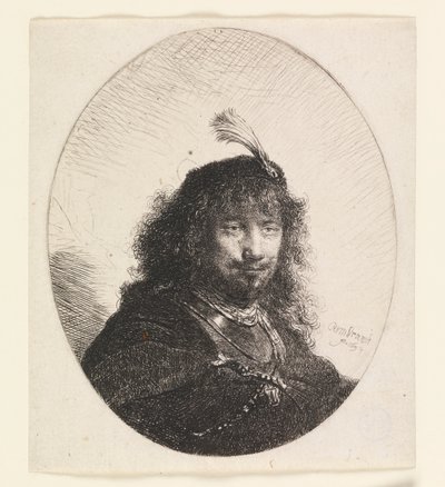 Rembrandt z kapeluszem z pióropuszem i opuszczoną szablą autorstwa Rembrandt van Rijn