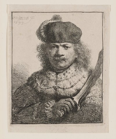 Rembrandt z uniesioną szablą autorstwa Rembrandt van Rijn