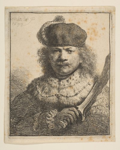 Rembrandt z podniesioną szablą, 1634. autorstwa Rembrandt van Rijn