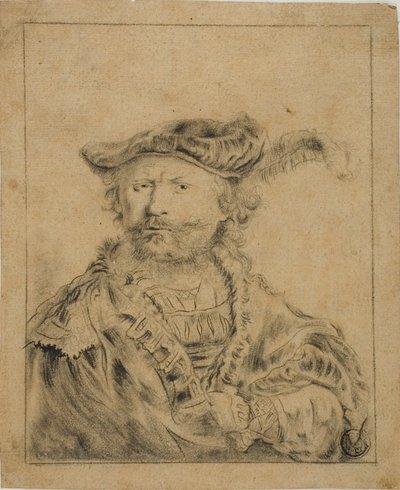 Rembrandt w kapeluszu z pióropuszem autorstwa Rembrandt van Rijn