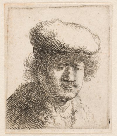 Rembrandt z czapką nasuniętą na czoło: popiersie autorstwa Rembrandt van Rijn