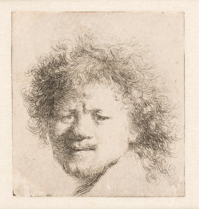 Rembrandt z długimi, gęstymi włosami: tylko głowa autorstwa Rembrandt van Rijn