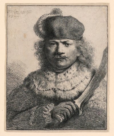 Rembrandt z podniesioną szablą autorstwa Rembrandt van Rijn