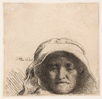 Matka Rembrandta: Tylko głowa, profil z przodu autorstwa Rembrandt van Rijn