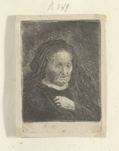 Mama Rembrandta z ręką na piersi: mały biust Recueil de quatre-vingt-cinq estampes originales (tytuł serii) autorstwa Rembrandt van Rijn