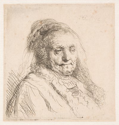 Matka Rembrandta: głowa i popiersie, ujęcie z trzech czwartych autorstwa Rembrandt van Rijn