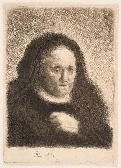 Matka Rembrandta z dłonią na piersi: małe popiersie autorstwa Rembrandt van Rijn