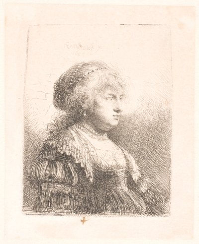 Popiersie Saskia, żony Rembrandta, z perłami we włosach autorstwa Rembrandt van Rijn