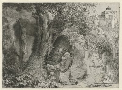 Święty Franciszek pod drzewem, modląc się Św. Franciszek pod modlącym się drzewem autorstwa Rembrandt van Rijn