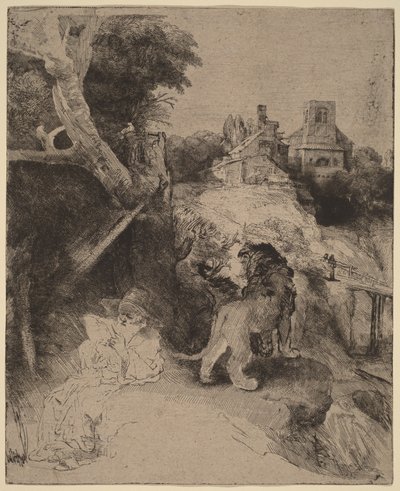 Święty Hieronim czytający w włoskim krajobrazie autorstwa Rembrandt van Rijn