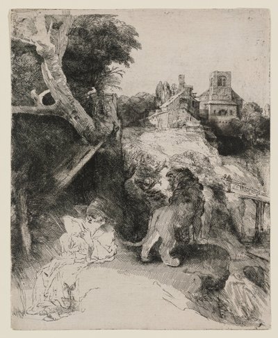 Święty Hieronim czytający w włoskim krajobrazie autorstwa Rembrandt van Rijn