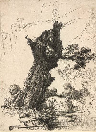 Święty Hieronim obok wierzby Pollard, 1648. autorstwa Rembrandt van Rijn