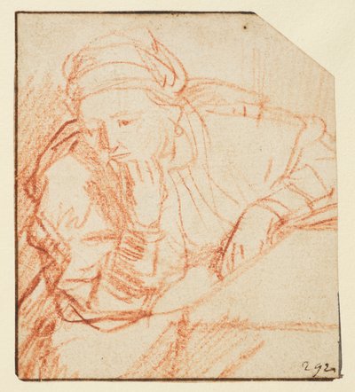 Saskia siedząca przy stole, autorstwa Rembrandt van Rijn