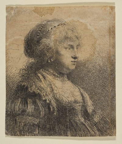 Saskia z perłami we włosach, 1634. autorstwa Rembrandt van Rijn