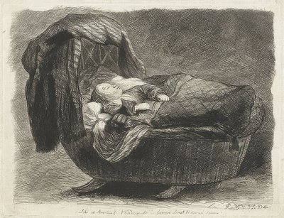 Śpiące dziecko w kołysce (Slapend child in een wieg) autorstwa Rembrandt van Rijn