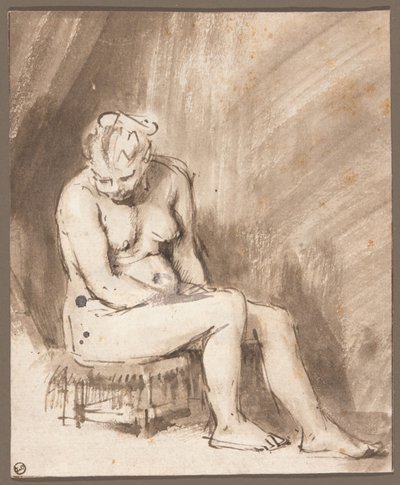Akt kobiecy w pozycji siedzącej autorstwa Rembrandt van Rijn