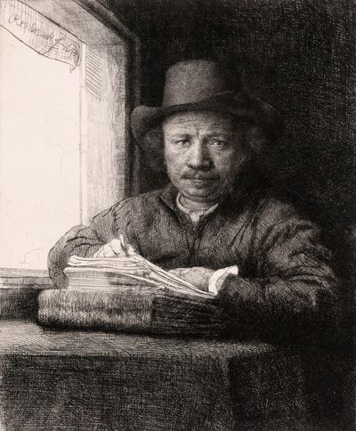 Autoportret Rysunek w oknie Rembrandta van Rijn autorstwa Rembrandt van Rijn