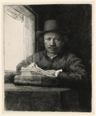 Autoportret akwaforta w oknie autorstwa Rembrandt van Rijn