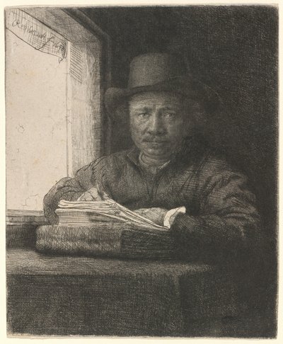 Autoportret – akwaforta przy oknie autorstwa Rembrandt van Rijn
