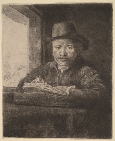 Autoportret – akwaforta przy oknie autorstwa Rembrandt van Rijn