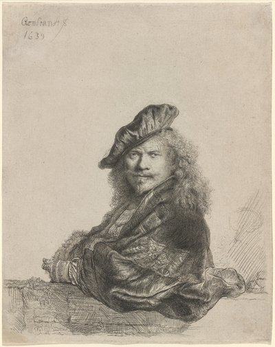 Autoportret oparty o kamienny parapet autorstwa Rembrandt van Rijn