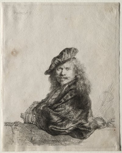 Autoportret oparty o kamienny parapet autorstwa Rembrandt van Rijn