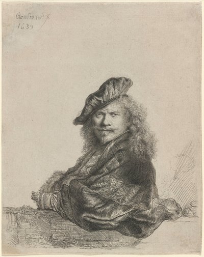 Autoportret oparty o kamienny parapet autorstwa Rembrandt van Rijn