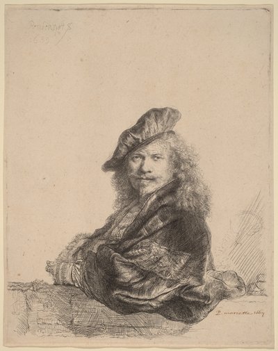 Autoportret oparty o kamienny parapet autorstwa Rembrandt van Rijn