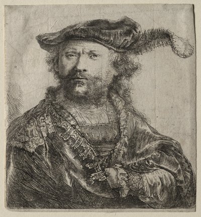 Autoportret w aksamitnej czapce z pióropuszem autorstwa Rembrandt van Rijn