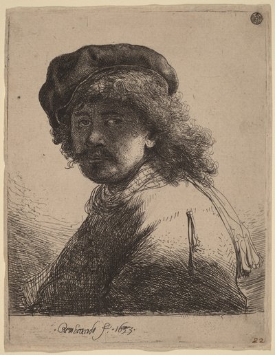 Autoportret w czapce i szaliku z zaciemnioną twarzą autorstwa Rembrandt van Rijn