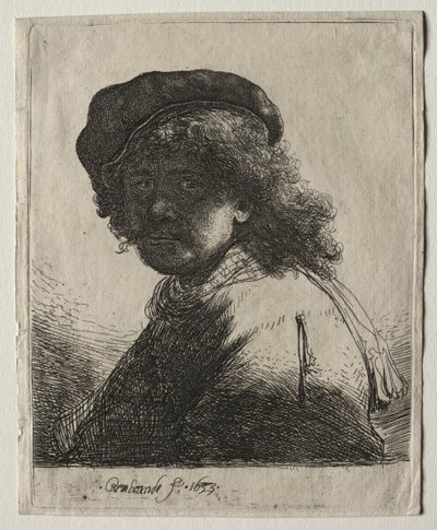 Autoportret w czapce i szaliku z ciemną twarzą: biust, 1633. autorstwa Rembrandt van Rijn