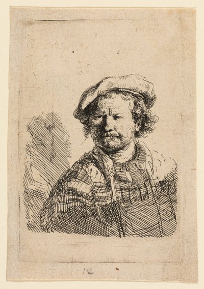Autoportret w kaszkiecie i haftowanej sukience autorstwa Rembrandt van Rijn
