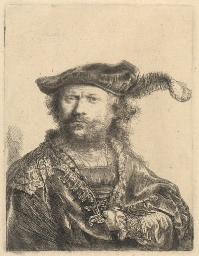 Autoportret w aksamitnej czapce z pióropuszem autorstwa Rembrandt van Rijn