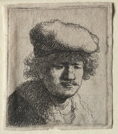 Autoportret z czapką wyciągniętą do przodu, c. 1631. autorstwa Rembrandt van Rijn